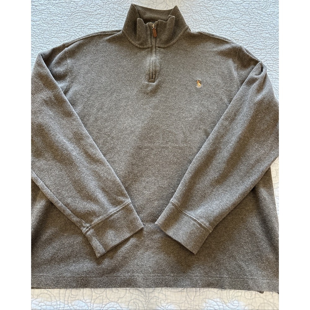 Polo Ralph Lauren Mens XL 1/4 Zip‎ Sweater Pullover Gray Estate Rib Flesh Pony
